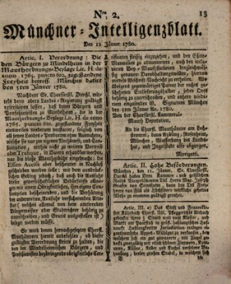 Münchner Intelligenzblatt (Münchner Intelligenzblatt) Mittwoch 12. Januar 1780