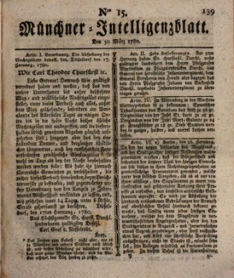 Münchner Intelligenzblatt (Münchner Intelligenzblatt) Donnerstag 30. März 1780