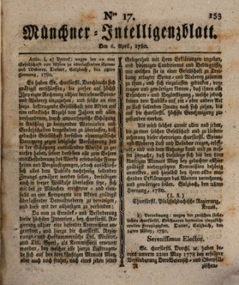 Münchner Intelligenzblatt (Münchner Intelligenzblatt) Donnerstag 6. April 1780