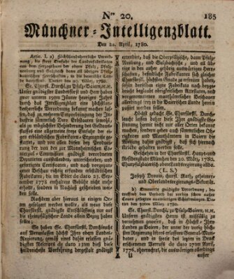 Münchner Intelligenzblatt (Münchner Intelligenzblatt) Samstag 22. April 1780