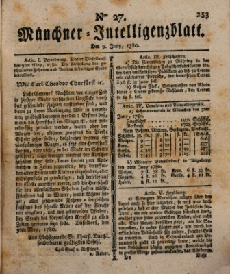 Münchner Intelligenzblatt (Münchner Intelligenzblatt) Freitag 9. Juni 1780