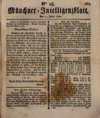 Münchner Intelligenzblatt (Münchner Intelligenzblatt) Donnerstag 15. Juni 1780