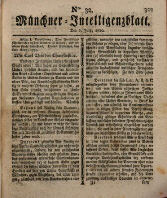 Münchner Intelligenzblatt (Münchner Intelligenzblatt) Donnerstag 6. Juli 1780