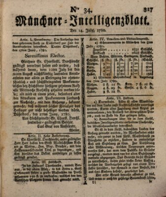 Münchner Intelligenzblatt (Münchner Intelligenzblatt) Freitag 14. Juli 1780