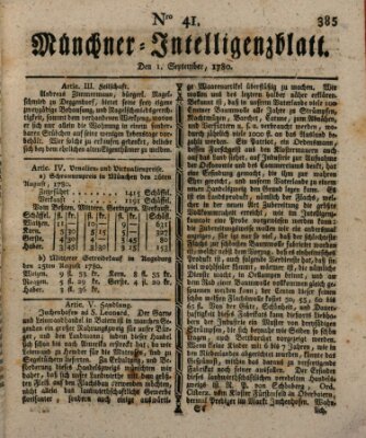 Münchner Intelligenzblatt (Münchner Intelligenzblatt) Freitag 1. September 1780