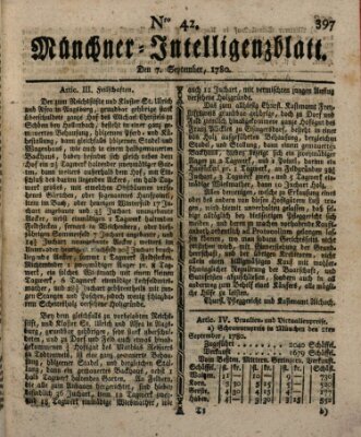 Münchner Intelligenzblatt (Münchner Intelligenzblatt) Donnerstag 7. September 1780