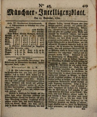 Münchner Intelligenzblatt (Münchner Intelligenzblatt) Samstag 23. September 1780