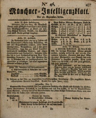 Münchner Intelligenzblatt (Münchner Intelligenzblatt) Donnerstag 28. September 1780