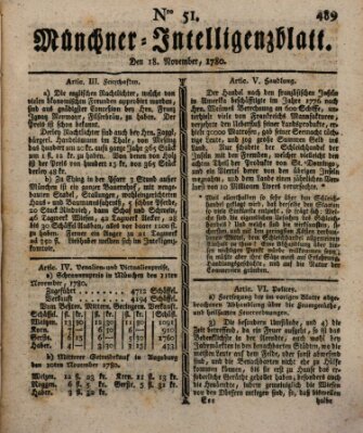 Münchner Intelligenzblatt (Münchner Intelligenzblatt) Samstag 18. November 1780