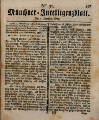 Münchner Intelligenzblatt (Münchner Intelligenzblatt) Freitag 1. Dezember 1780