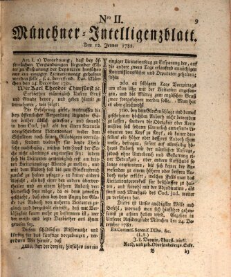 Münchner Intelligenzblatt (Münchner Intelligenzblatt) Samstag 12. Januar 1782