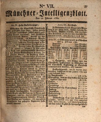 Münchner Intelligenzblatt (Münchner Intelligenzblatt) Samstag 16. Februar 1782