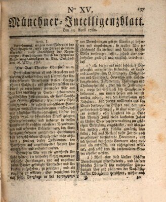 Münchner Intelligenzblatt (Münchner Intelligenzblatt) Samstag 13. April 1782