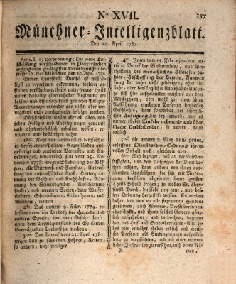 Münchner Intelligenzblatt (Münchner Intelligenzblatt) Freitag 26. April 1782