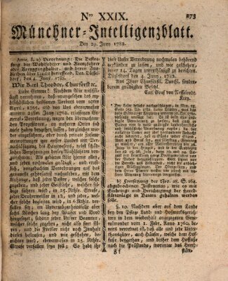 Münchner Intelligenzblatt (Münchner Intelligenzblatt) Samstag 29. Juni 1782