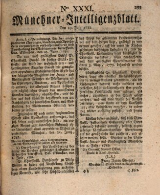 Münchner Intelligenzblatt (Münchner Intelligenzblatt) Samstag 13. Juli 1782