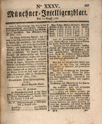 Münchner Intelligenzblatt (Münchner Intelligenzblatt) Samstag 10. August 1782