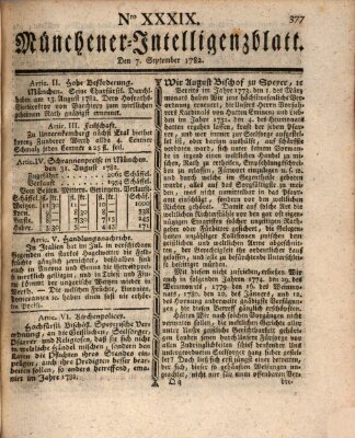 Münchner Intelligenzblatt (Münchner Intelligenzblatt) Samstag 7. September 1782