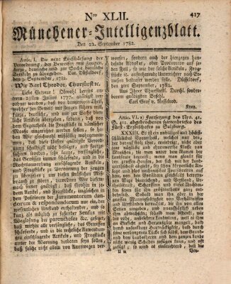 Münchner Intelligenzblatt (Münchner Intelligenzblatt) Sonntag 22. September 1782