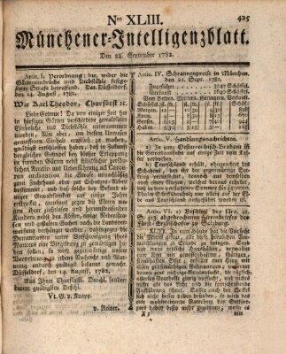 Münchner Intelligenzblatt (Münchner Intelligenzblatt) Samstag 28. September 1782