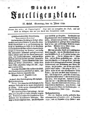 Münchner Intelligenzblatt Samstag 12. Januar 1799