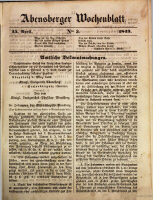 Abensberger Wochenblatt Sonntag 15. April 1849