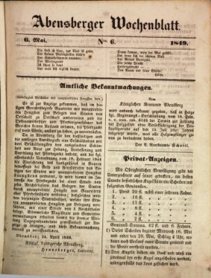 Abensberger Wochenblatt Sonntag 6. Mai 1849