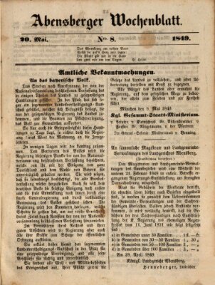 Abensberger Wochenblatt Sonntag 20. Mai 1849