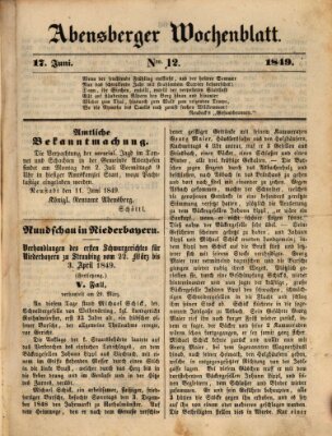 Abensberger Wochenblatt Sonntag 17. Juni 1849