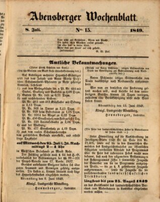 Abensberger Wochenblatt Sonntag 8. Juli 1849