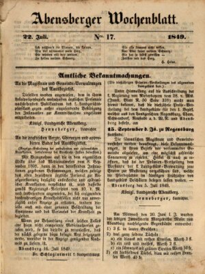 Abensberger Wochenblatt Sonntag 22. Juli 1849