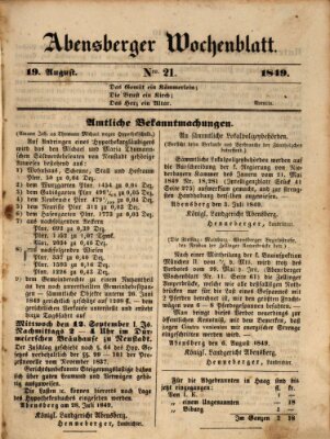 Abensberger Wochenblatt Sonntag 19. August 1849