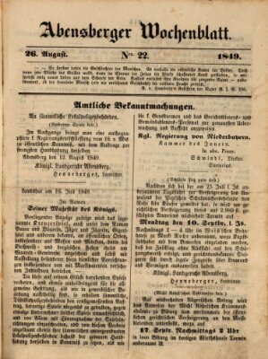 Abensberger Wochenblatt Sonntag 26. August 1849