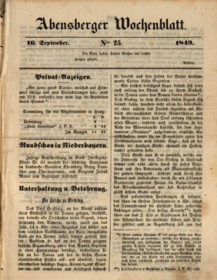 Abensberger Wochenblatt Sonntag 16. September 1849