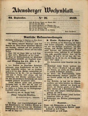 Abensberger Wochenblatt Sonntag 23. September 1849