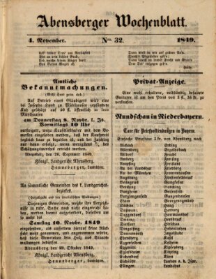 Abensberger Wochenblatt Sonntag 4. November 1849