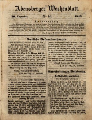 Abensberger Wochenblatt Sonntag 30. Dezember 1849