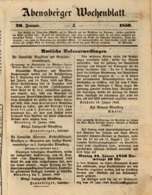 Abensberger Wochenblatt Sonntag 20. Januar 1850
