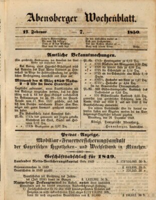 Abensberger Wochenblatt Sonntag 17. Februar 1850