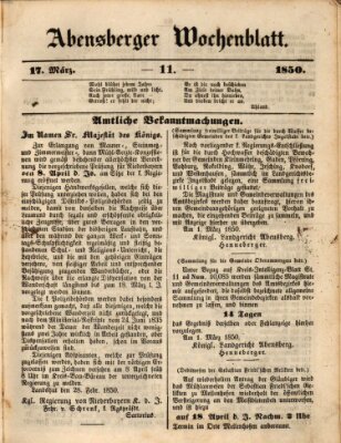 Abensberger Wochenblatt Sonntag 17. März 1850