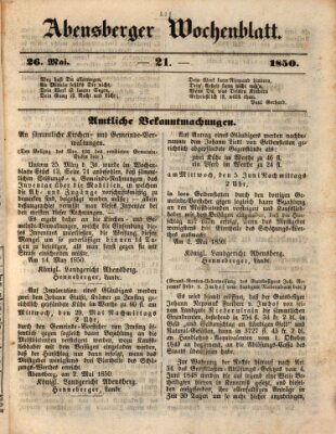 Abensberger Wochenblatt Sonntag 26. Mai 1850