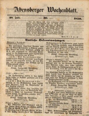 Abensberger Wochenblatt Sonntag 28. Juli 1850