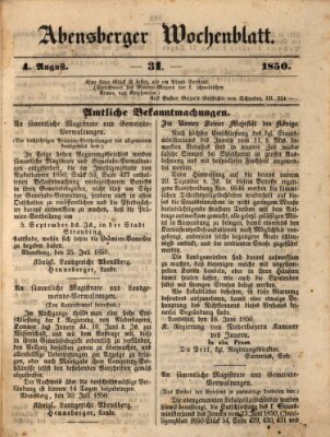 Abensberger Wochenblatt Sonntag 4. August 1850