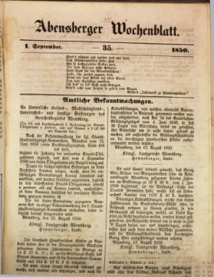 Abensberger Wochenblatt Sonntag 1. September 1850