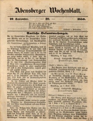 Abensberger Wochenblatt Sonntag 22. September 1850