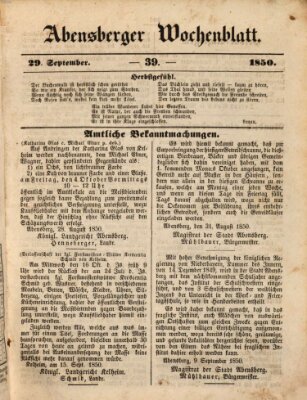 Abensberger Wochenblatt Sonntag 29. September 1850