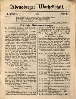 Abensberger Wochenblatt Sonntag 6. Oktober 1850