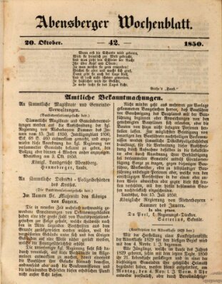 Abensberger Wochenblatt Sonntag 20. Oktober 1850