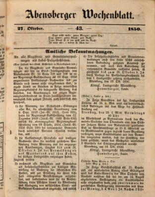 Abensberger Wochenblatt Sonntag 27. Oktober 1850