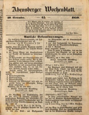 Abensberger Wochenblatt Sonntag 10. November 1850